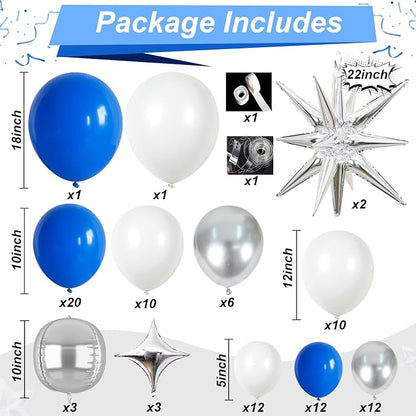 HILAVO Blue White Silver Balloon Arch Kit Fathers Day Explosion Star 4D Silver - Image 2