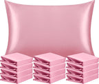NTBAY 12 Pack Satin Queen Pillowcases for Hair and Skin, Luxurious and Silky Pillow Cases with Envelope Closure, 20 x 30 Inches, Pink