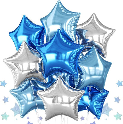 Blue Silver Star Foil Balloons, 18 Inch Metallic Stars Balloon by BIAPIAN