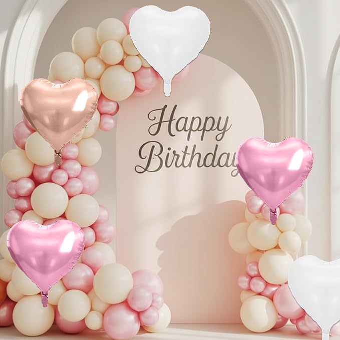 Rose Gold Heart Balloons, 18 Inch Rose Gold and White Foil Balloons Helium - Image 4