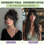 Hair Toppers for Women Real Human Hair, 360°3D Bangs Clip Human Toppers for Women with Thinning hair Realistic Scalp Line (Black, 3D Wispy Bangs(11 * 7))