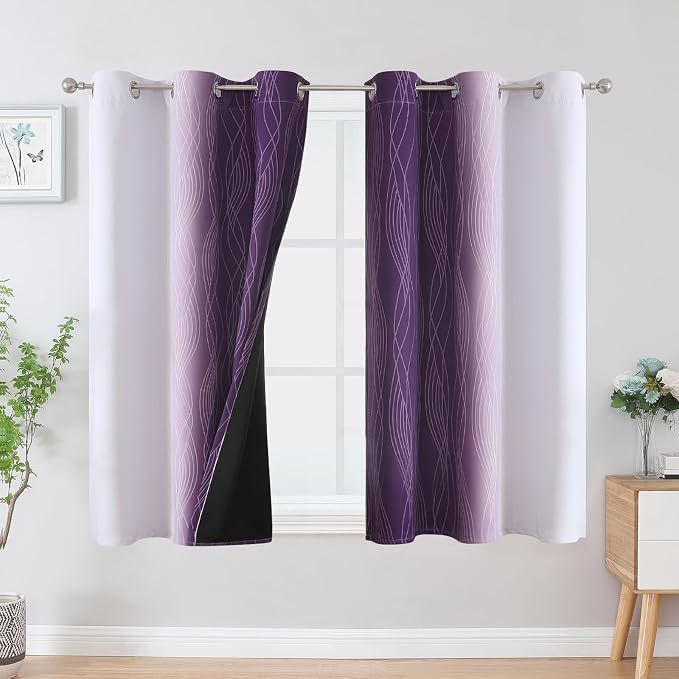Purple and Greyish White Ombre Blackout Curtains 54 Inch Length 2 Panels - Image 2