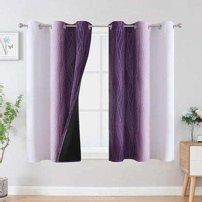 Purple and Greyish White Ombre Blackout Curtains 54 Inch Length 2 Panels - Image 2