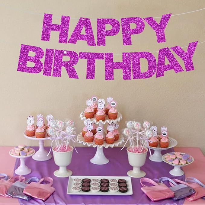 BEISHIDA Pre-Strung Glitter Purple Happy Birthday Banner Party Sign Decor | NO - Image 6