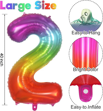 Rainbow Number 2 Balloon 40 Inch, Big Large Foil Number Balloons, Gradient - Image 3
