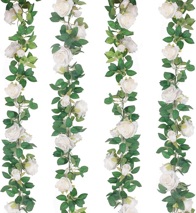 TELDRASSIL 4Pcs Artificial Rose Vine Fake Flower Garland Fake Silk Rose Hanging by Teldrassil