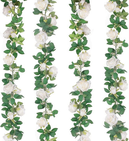 TELDRASSIL 4Pcs Artificial Rose Vine Fake Flower Garland Fake Silk Rose Hanging by Teldrassil