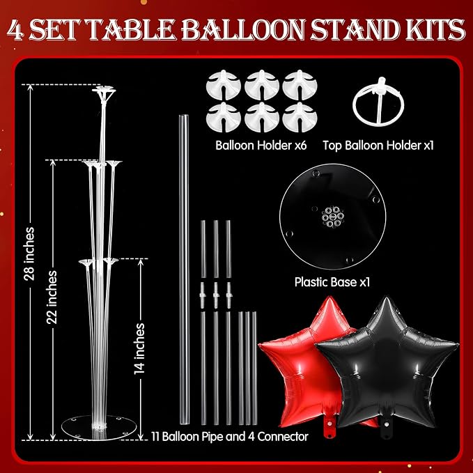 Lunmon 4 Set Red and Black Balloon Centerpieces - Image 3