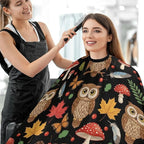 Men Women Adults Floral Owls Fall Leaves Mushroom Hair Dressing Gown Cape, Extra Large Hairdressing Apron for Barber Salon, Easy Clean