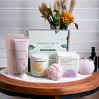 Natural Amor Relaxation Spa Gift Set for Women, 5 Piece Bath & Body Box with Candle, Hand Cream, Bath Bombs & Headband, Self Care Gift for Her