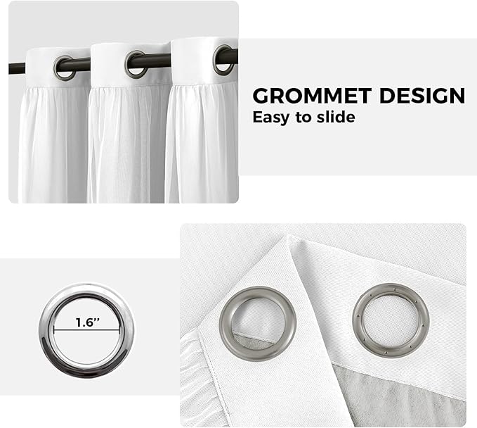 100% Blackout Curtains for Bedroom, Double Layer White Curtains, Room Darkening - Image 7