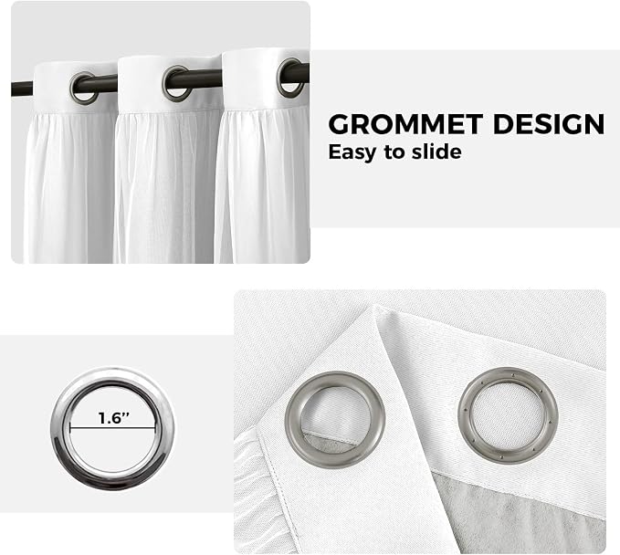100% Blackout Curtains for Bedroom, Double Layer White Curtains, Room Darkening - Image 7