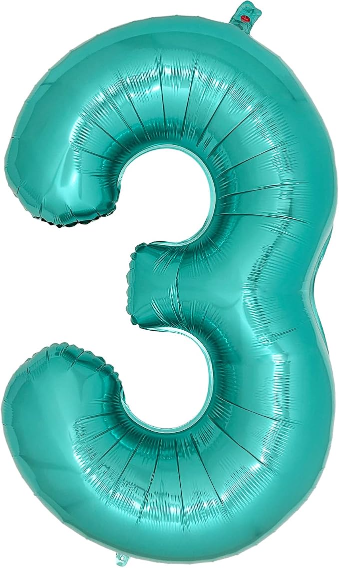 Teal Number 3 Balloons 40 Inch Large Turquoise Blue Foil Balloons by cocodino