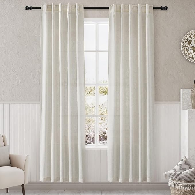 Cream Linen Curtains 84 inch Length 2 Panels forBedroom Living Room, Modern by Nanspring