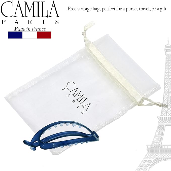 Camila Paris CP3117 French Hair Barrette Clip, Flexible Ponytail Holder No Metal Parts, Strong Hold Grip Hair Clips for Women, No Slip and Durable Styling Girls Hair Accessories, Made in France