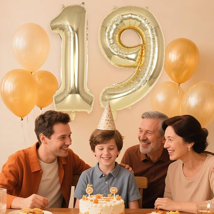 Champagne Gold Large Number 19 Balloon, 40 Inch Light Gold Foil Helium Number - Image 6