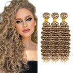 Ash Blonde Deep Wave Bundles Human Hair Color #22 Bundle Niegmeag Brazilian Virgin Remy Hair 3 Bundles 12 14 16 Inch Double Weft #22 Blonde Bundle Hair Weave