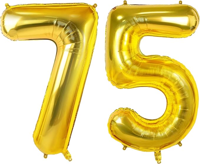 Number 75 Balloons for 75th Birthday Party Decorations, 0-100 Large Gold Foil by Joycard