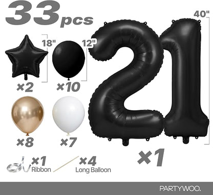 PartyWoo Number Balloons 40 Inch Black Number 21 Kit 33pcs - Image 2