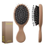 Mini Boar Bristles Hair Bursh, Travel Size Hair Brush for Women Men Kids, Protable Small Hair Brushes for Pockets Purses, Mini Hair Brush for Smooth Add Shine (1 Pack-Mocha)