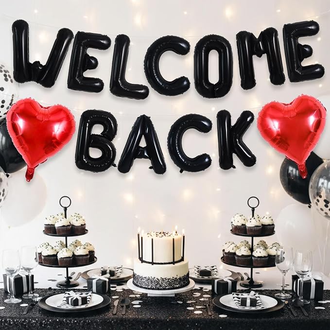 TONIFUL 16 Inch Black WELCOME BACK Foil Letter Balloons Banner Decoration | - Image 6