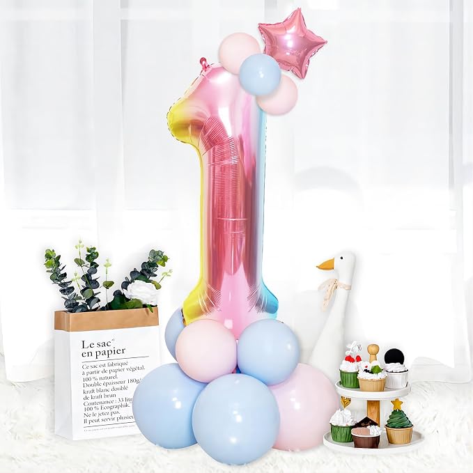 40 Inch Giant Rainbow Number 1 Balloons, Birthday Balloons, Helium Mylar Foil - Image 3