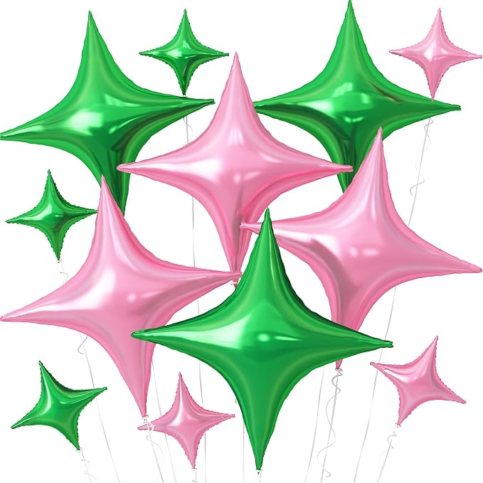 Pink Green Balloons, 26Inch and 10Inch Pink Green Quadrangle Star Helium by Adorely