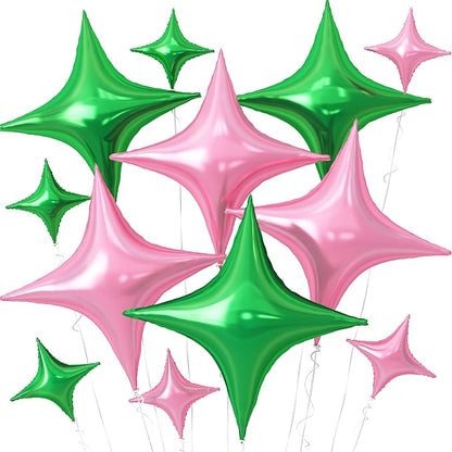 Pink Green Balloons, 26Inch and 10Inch Pink Green Quadrangle Star Helium by Adorely