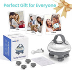 Portable Electric Scalp Massager - Rechargeable IPX7 Waterproof Heated Scalp Massager w/ 100 Kneading Nodes, 3 Speed Modes, 2 Massage Styles, 8 Claws for Scalp/Body Massage & Face Cleaning (Silver）