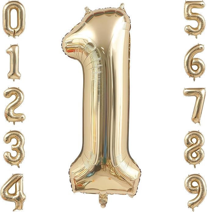 Champagne Gold 1 Balloon Number, 40 Inch Light Gold 1 Balloons Big Foil Mylar by BBPOOL