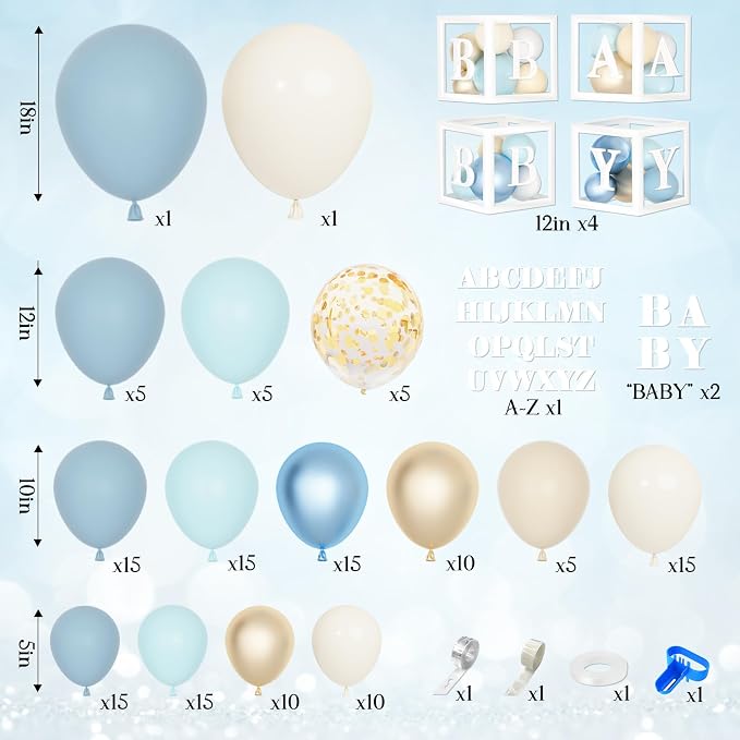 153pcs Dusty Blue Balloon Baby Shower Decorations - Image 3