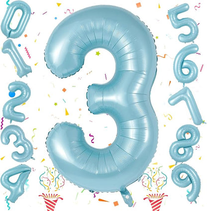 3rd Birthday Number Balloons for Kids, 40 Inch Foil Number 3 Balloons, Pastel - Image 8