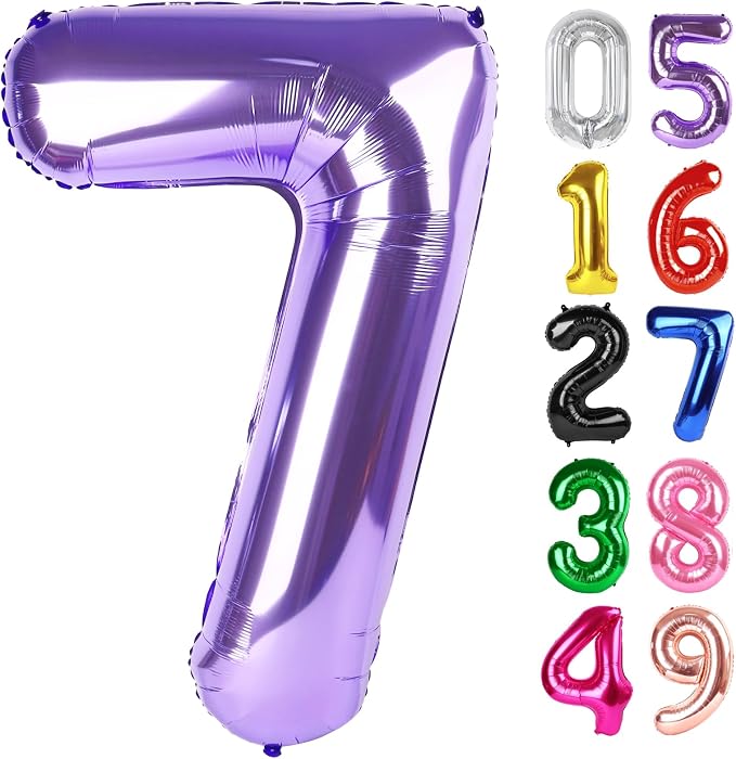 Purple Number 7 Balloon 40 Inch, 7th Birthday Party Decorations Men Women | by IWERP