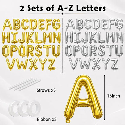 52 Pcs Letter Balloons Gold Silver Balloon Banner 16 Inch 2 Sets A- Z Alphabet - Image 2