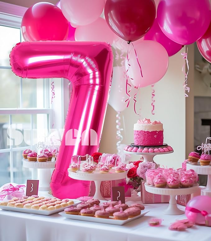 SUWEN 40 Inch Hot Pink Large 7 Number Balloons Big Foil Helium Number Balloons - Image 2