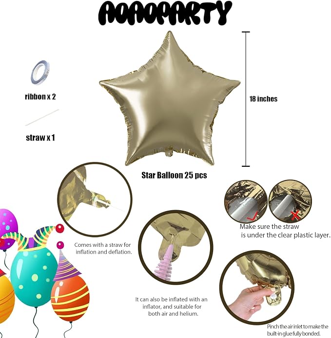 25Pcs Champagne Gold Star Shaped Balloons 18Inch Foil Mylar | Balloon Helium - Image 6