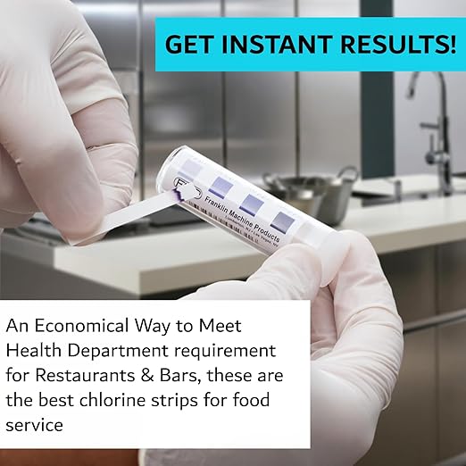 Chlorine Test Strips for Restaurants & Food Services, 4 x Vial of 100 Sanitizer Testing Kits, Precise Bleach Test Strips, 0-200 PPM Testing Kit for Sanitizing Solutions by FryOilSaver Co. FMP 142-1362