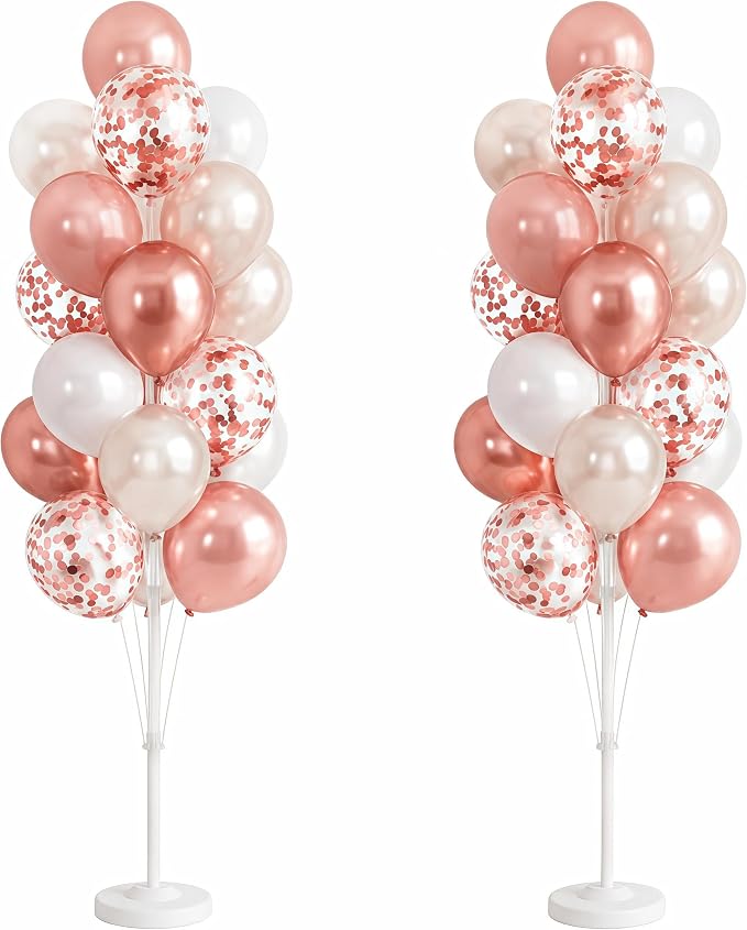 HIINS Rose Gold White Balloon Stand Kit Set of 2 by HiinsPartyDecoration