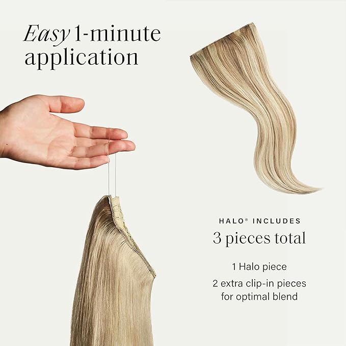 Luxy 100% Remy Human Hair – Halo Clip-In Hair Extensions –Natural Looking Volume & Length - One-Piece - Easy 5-Min Application 150 grams 12" Dimensional Cream Blonde