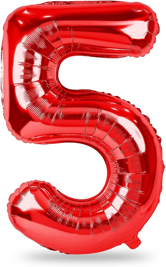 40 Inch Red Large Numbers Balloons 0-9, Self Inflating Foil Number 5 Helium by Lingqiang