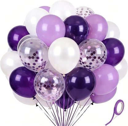 Purple White Balloons 60Pcs 12 Inch Confetti Latex Balloon Kit by Kelfuoya