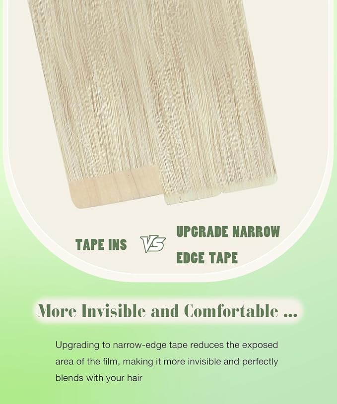 SURNEL Tape in Hair Extensions Human Hair #60 Platinum Blonde Tape in Hair Extensions 14inch 20pcs 50g(#60-14)