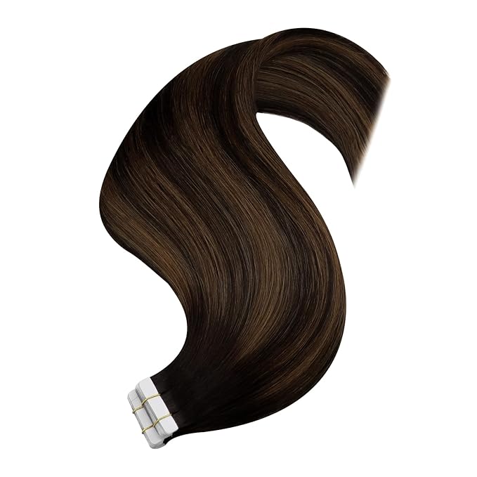 YoungSee Tape in Hair Extensions Real Human Hair Brown Balayage Tape in Hair Extensions Ombre Dark Brown Roots to Brown Tape-in Hair Extension Human Hair 14In for Everyday Wear 20pcs 50g