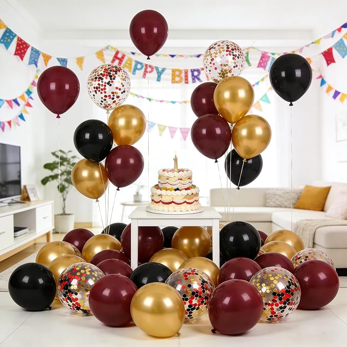 Patimate Burgundy Black Gold Balloons Set 50Pcs 12 Inch Latex Party Balloon | - Image 4