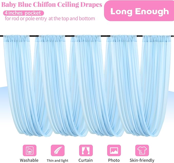 6 Panels Baby Blue Ceiling Drapes - Image 3