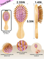 Mini Hair Brush, Travel Bamboo Bristle Detangle Hair Brush for Women - Small Portable Compact HairBrush for Girls Kids, Travel Size Brush for Purse, Car, Vacation, Traveling & Going out