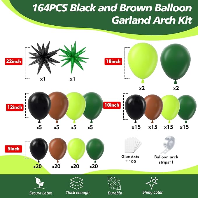 164Pcs Green and Brown Balloon Garland Arch Kit - Image 2