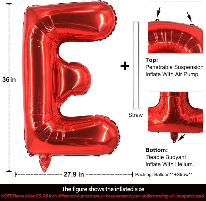 Lovoir 40 Inch Large Red Letter E Balloons Big Size Jumbo Mylar Foil Helium - Image 2