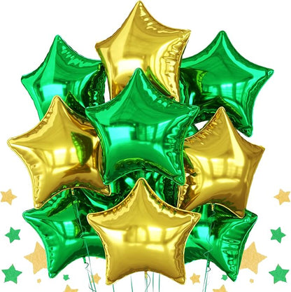 Green and Gold Star Foil Balloon, 18 Inch Metallic Stars Balloons Helium by BIAPIAN