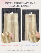 DOORES Invisi Edge Tape in Hair Extensions Human Hair, Light Blonde Highlighted Golden Blonde 10 Injection Tape-ins with 10 Classic Tape-ins 50g 18 Inch, Injected Tape in Extensions